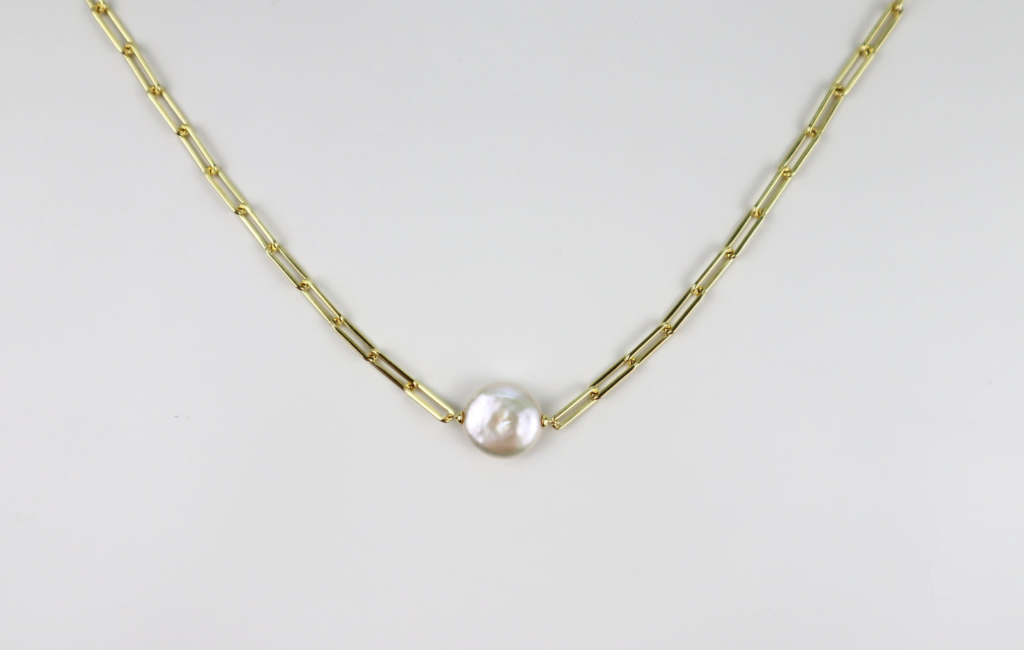 Paperclip and Freshwater Pearl Necklace
