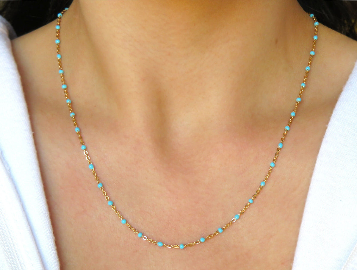Dainty Turquoise Bead Chain Necklace