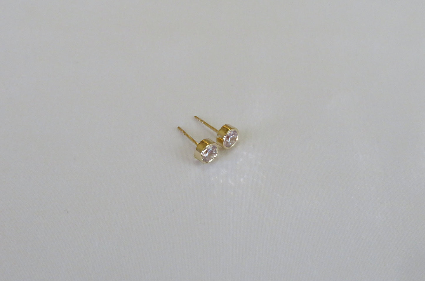 14k Solid Gold CZ Stud Earrings - 5.5mm Bezel Set
