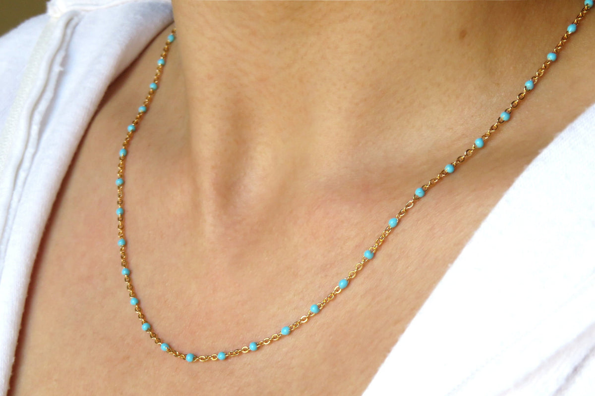 Dainty Turquoise Bead Chain Necklace