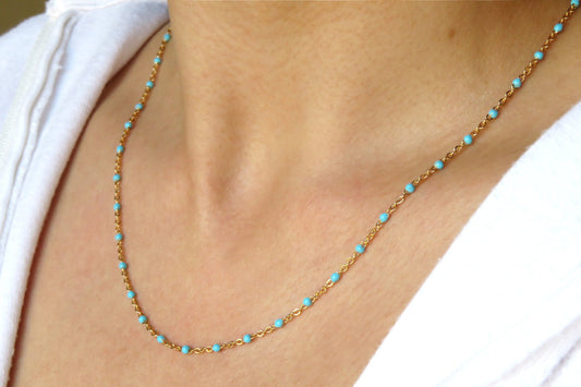 Dainty Turquoise Bead Chain Necklace