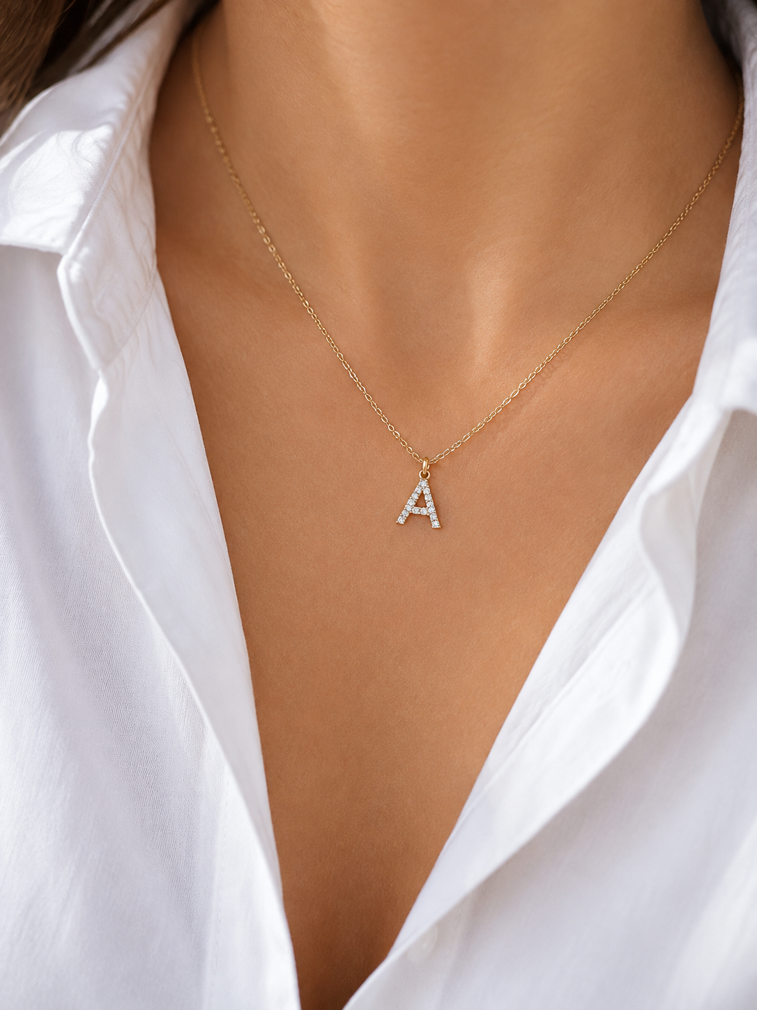 14k Solid Gold Diamond Letter Necklace