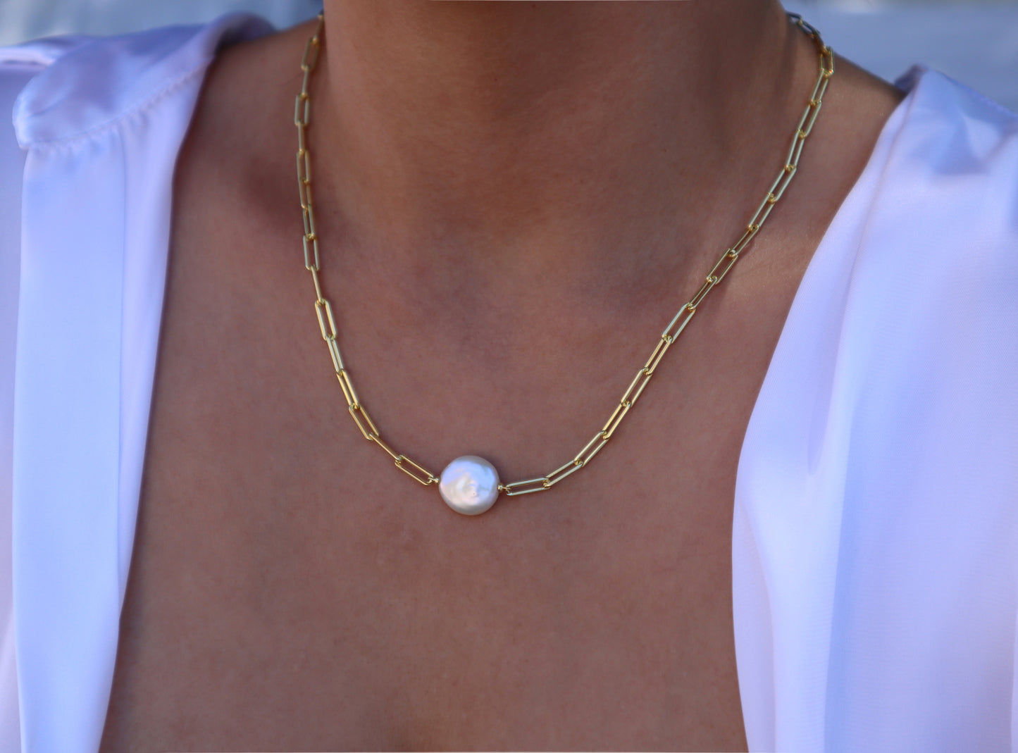 Paperclip and Freshwater Pearl Necklace