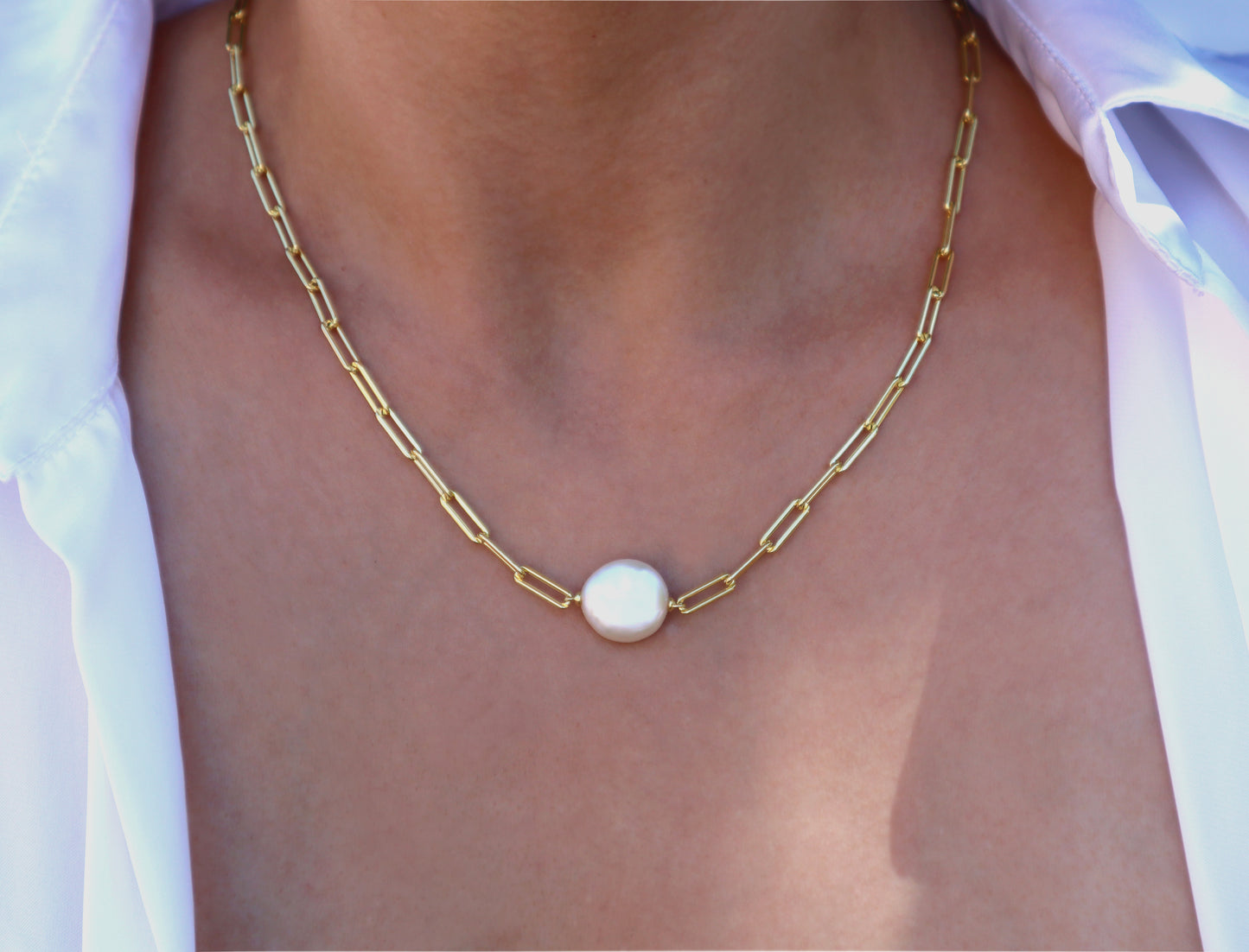 Paperclip and Freshwater Pearl Necklace