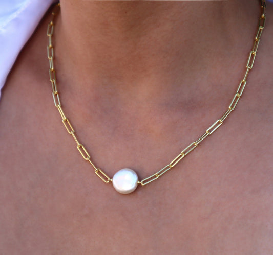 Paperclip and Freshwater Pearl Necklace