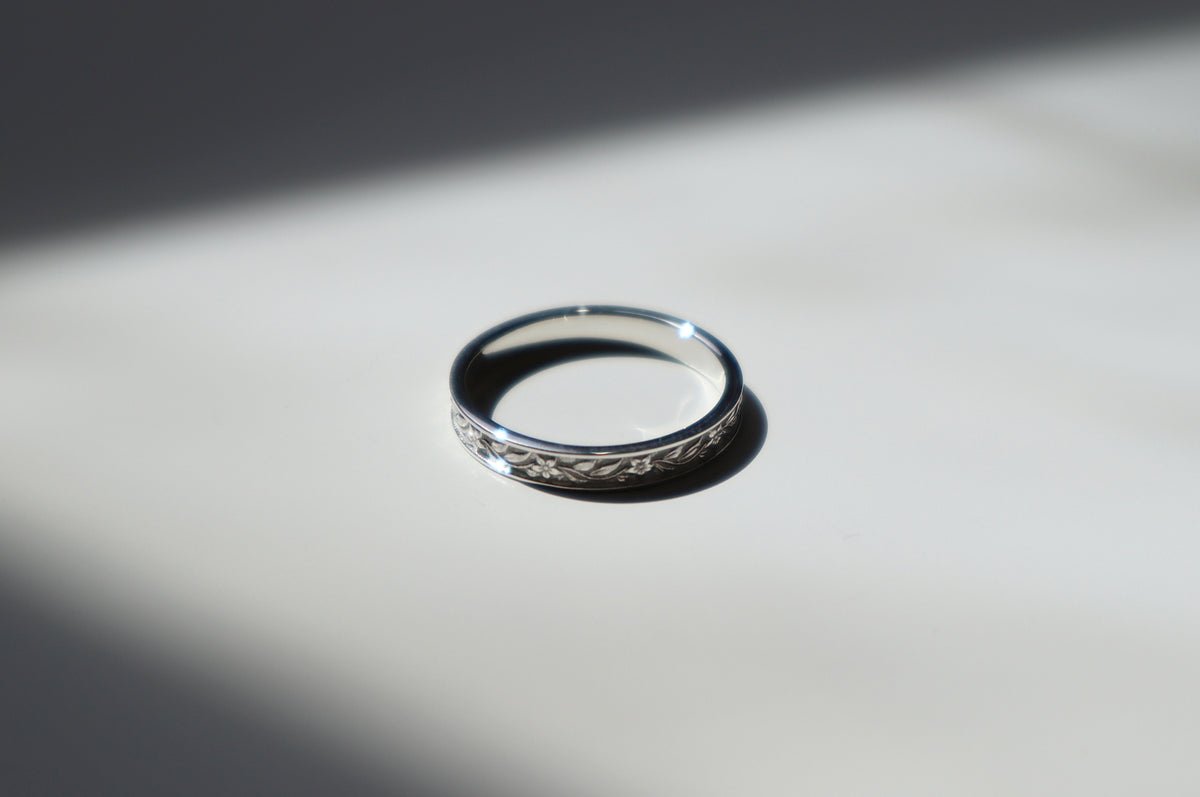 Sterling Silver Floral Ring, Garden Inspired Wedding Band, Handmade Polished Silver