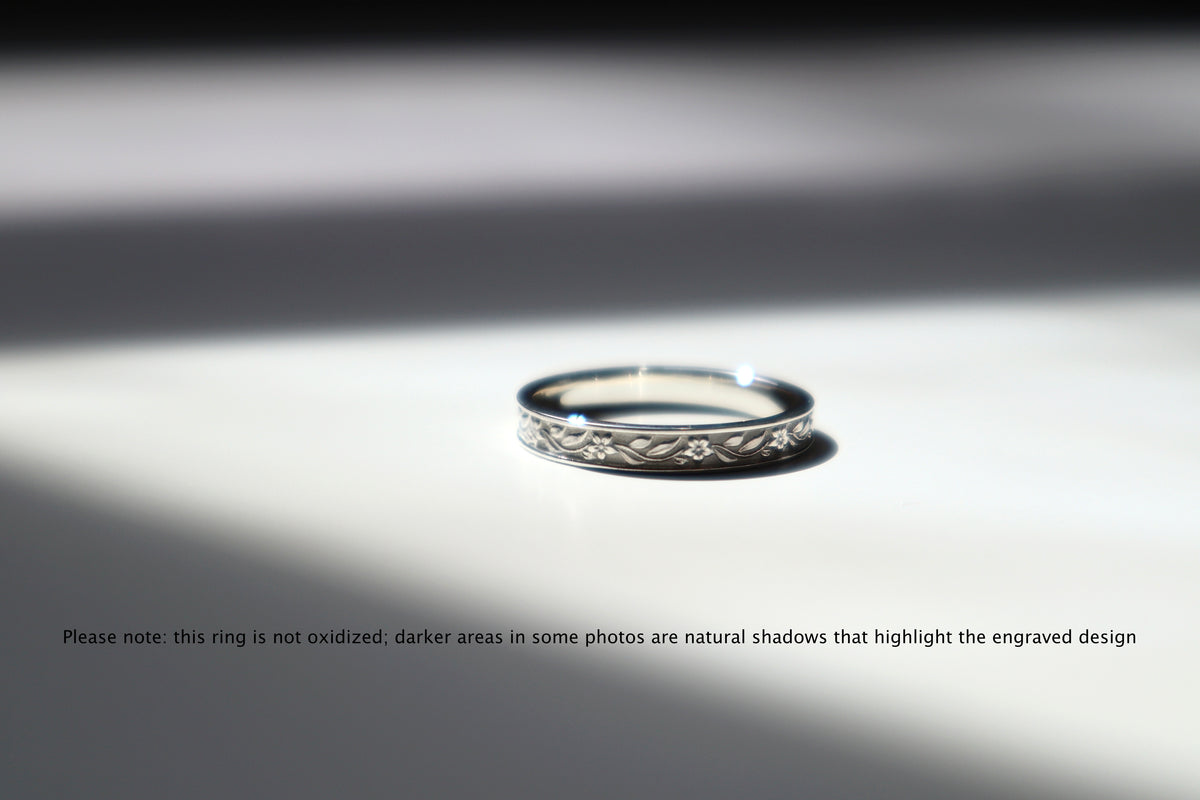 Sterling Silver Floral Ring, Garden Inspired Wedding Band, Handmade Polished Silver