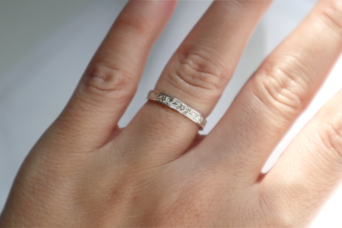 Sterling Silver Floral Ring, Garden Inspired Wedding Band, Handmade Polished Silver
