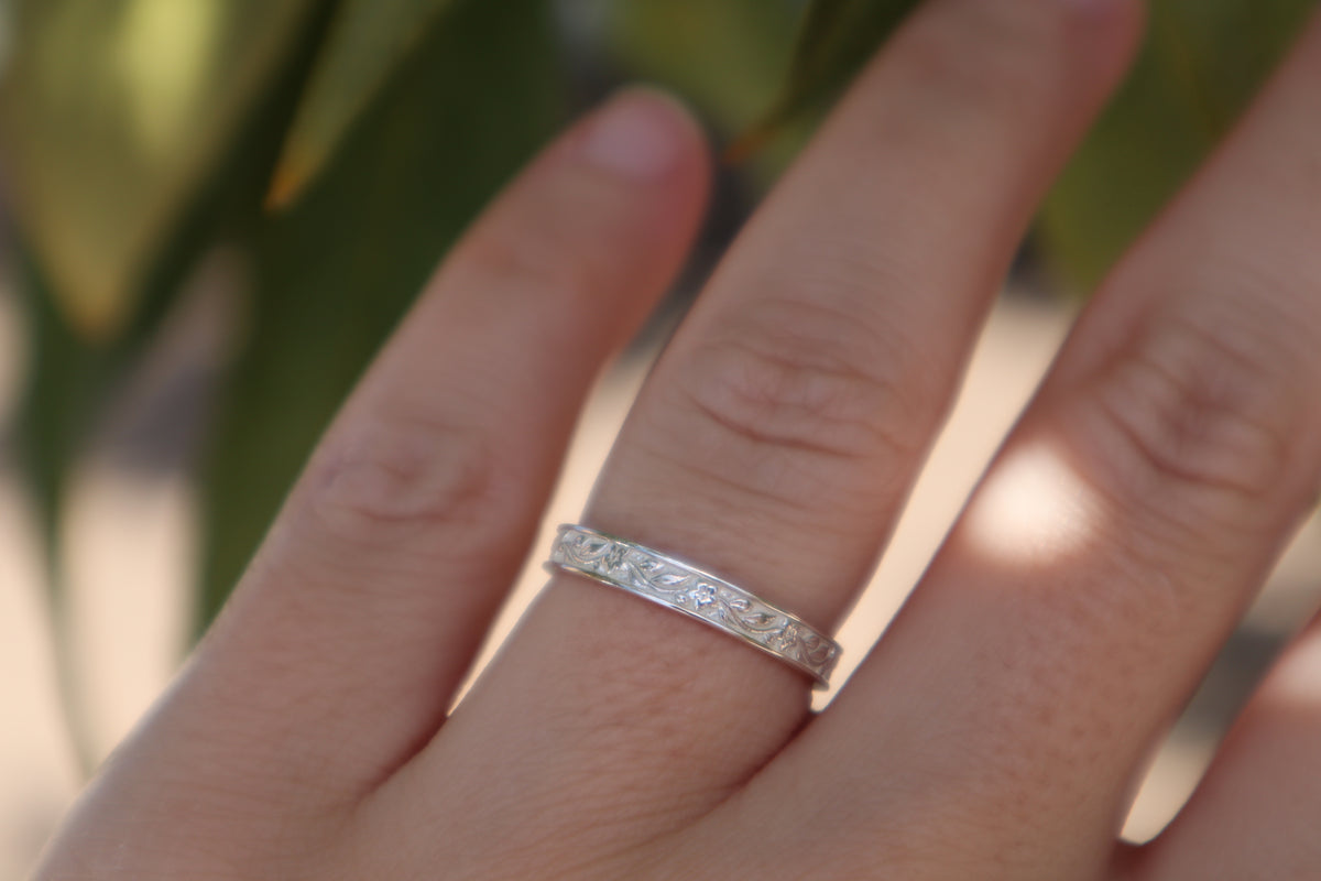 Sterling Silver Floral Ring, Garden Inspired Wedding Band, Handmade Polished Silver