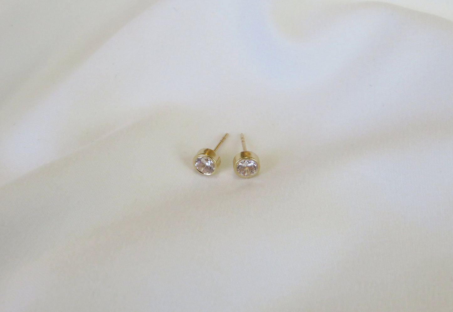 14k Solid Gold CZ Stud Earrings - 5.5mm Bezel Set