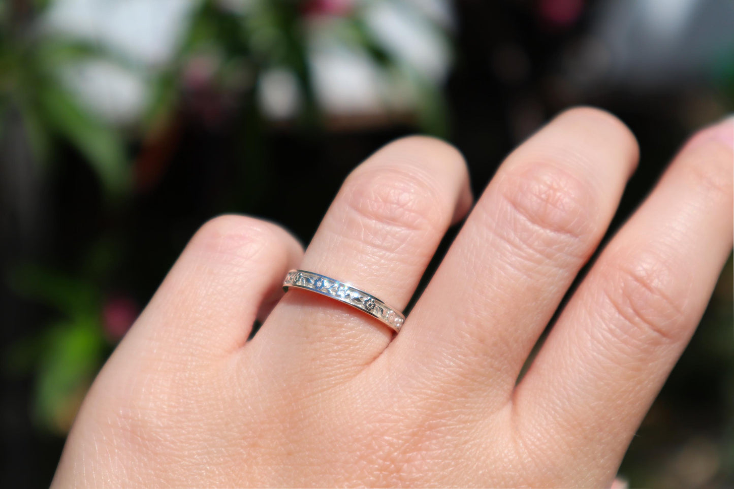 Sterling Silver Floral Ring 3mm Garden Inspired