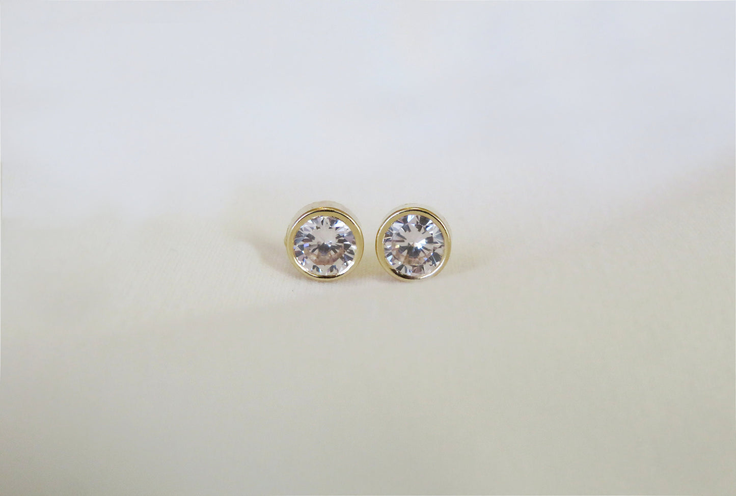 14k Solid Gold CZ Stud Earrings - 5.5mm Bezel Set