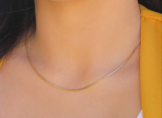 Dainty Gold Box Chain Necklace