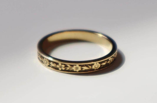 14k Solid Gold Floral Band Ring